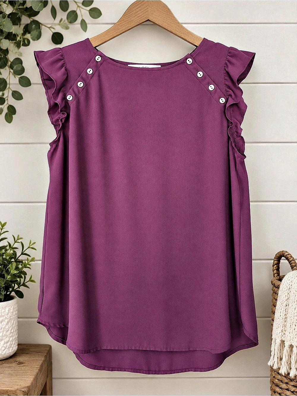 LOFT Ruffle Sleeve Blouse in Purple